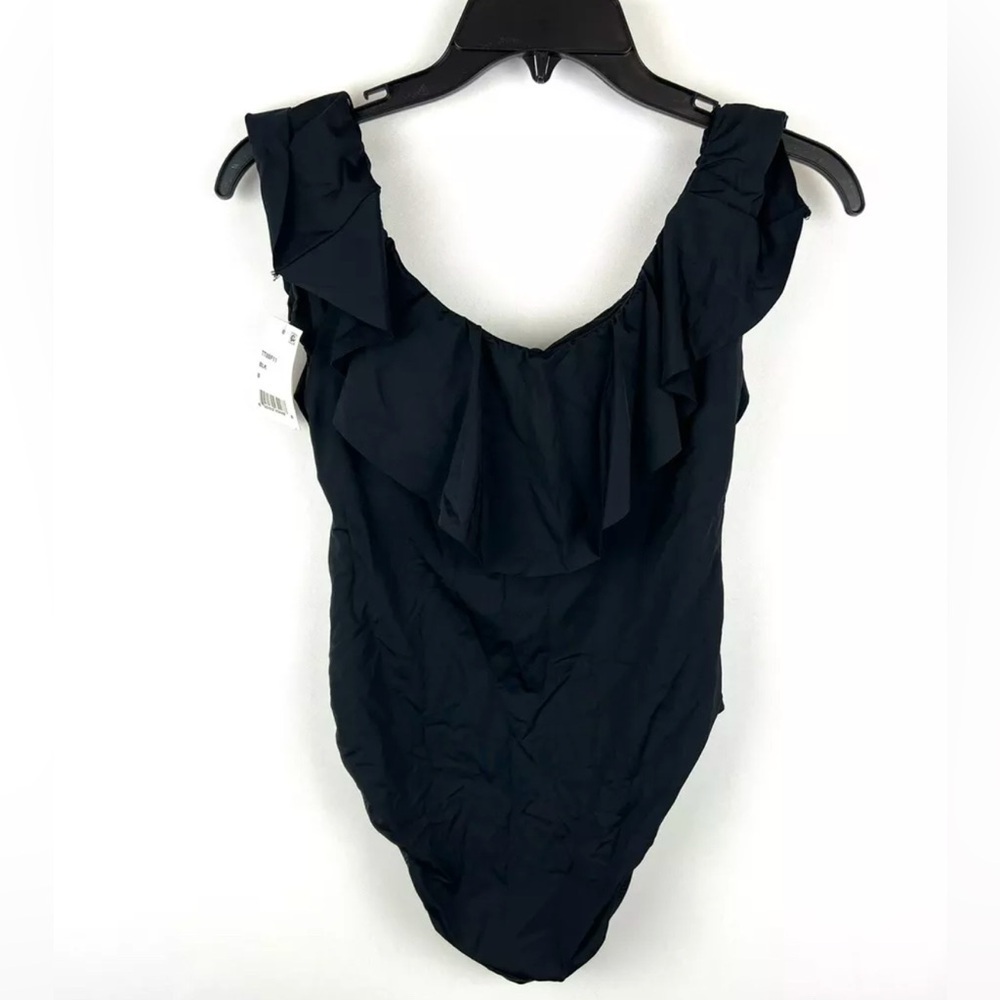 Trina Turk Womens Off Shoulder Ruffle One Piece Swimsuit Black 8 - Picture 2 of 3